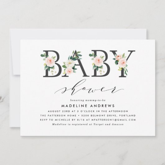 Blush Florals | Einladung der Babydusche (Vorderseite)