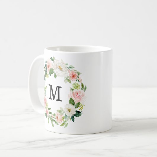 Blush Florals | Floral Wreath Monogramm Kaffeetasse (Vorderseite Links)