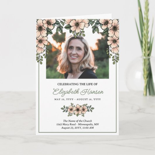 Blush Florals Foto Feier des Lebens Beerdigung Programm (Vorderseite)