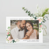 Blush Florals Foto Save The Date (Stehend Vorderseite)