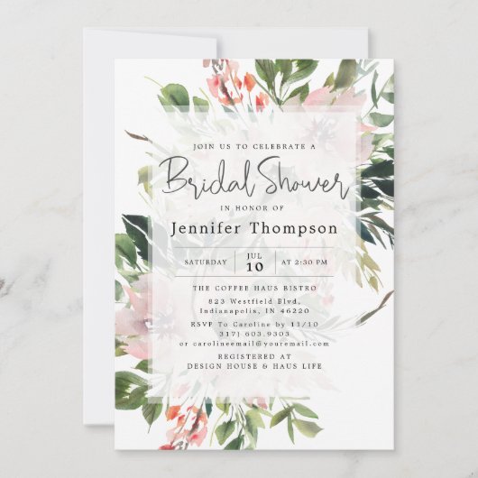 Blush Florals & Greenery Brautparty Einladung (Vorderseite)