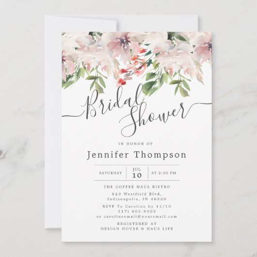 Blush Florals & Greenery Brautparty Einladung (Vorderseite)