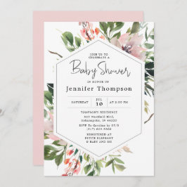 Blush Florals & Greenery Watercolor Babydusche Einladung