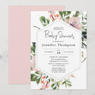 Blush Florals & Greenery Watercolor Babydusche Einladung