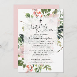 Blush Florals Greenery Watercolor Erstkommunion Einladung