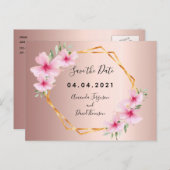 Blush Florals Rose Gold Hochzeit Retten Sie das Da Ankündigungspostkarte (Vorne/Hinten)