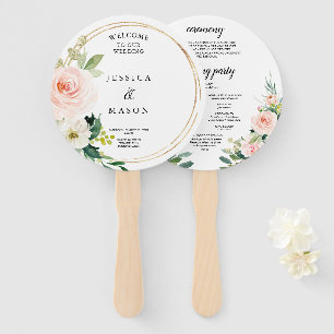 Blush Florals Round Gold Wedding Program Fan Fächer