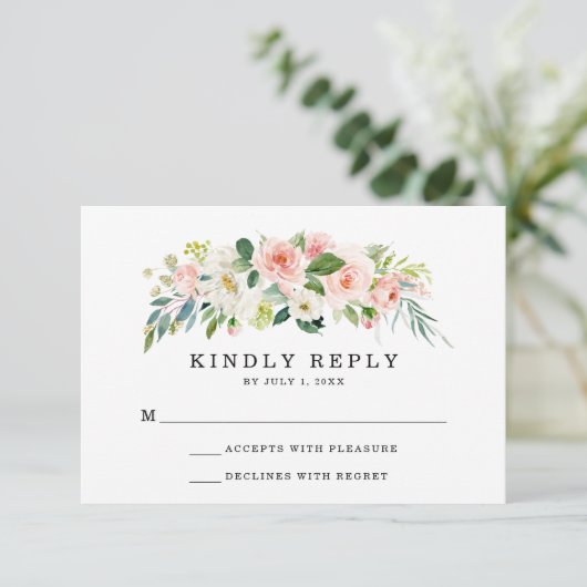 Blush Florals | RSVP-Hochzeitkarte RSVP Karte (Stehend Vorderseite)