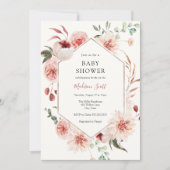 Blush Florals und Green Frame Baby Dusche Einladung (Vorderseite)