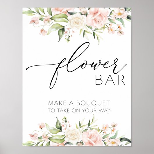 Blush Florals und Greenery Blume Bar Sign Poster (Vorne)