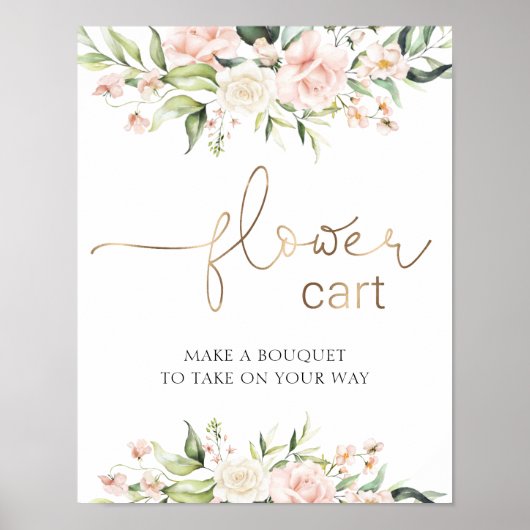 Blush Florals und Greenery Blume Cart Sign Poster (Vorne)