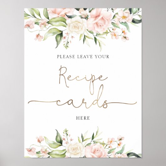 Blush Florals und Greenery Rezept Cards Zeichen Poster (Vorne)