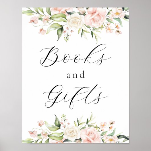 Blush Florals und Grüne Bücher und Geschenke Zeich Poster (Vorne)