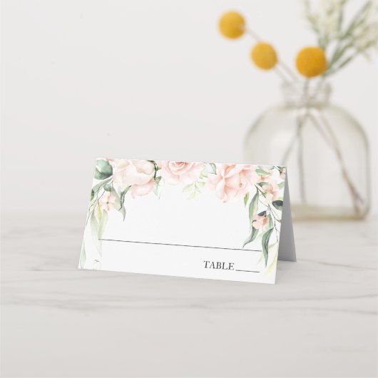Blush Florals und Platzkarten des Grüns (Vorderseite)