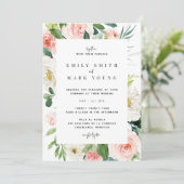Blush Florals Wedding Einladung (Stehend Vorderseite)