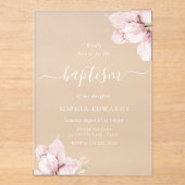 Blush Flower Petals Elegant Girls Baptism Acryleinladungen (Vorderseite)