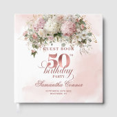 Blush Flowers and Gold 50th Birthday Guestbook Gästebuch (Vorderseite)
