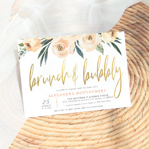 Blush Flowers Gold Brunch & Bubbly Brautparty Einladung
