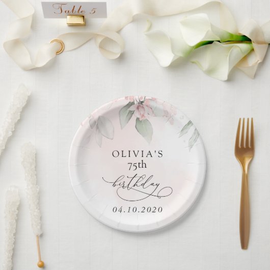 Blush Flowers, Pink Flowers, Boho, Birthday Pappteller (Hochzeit)