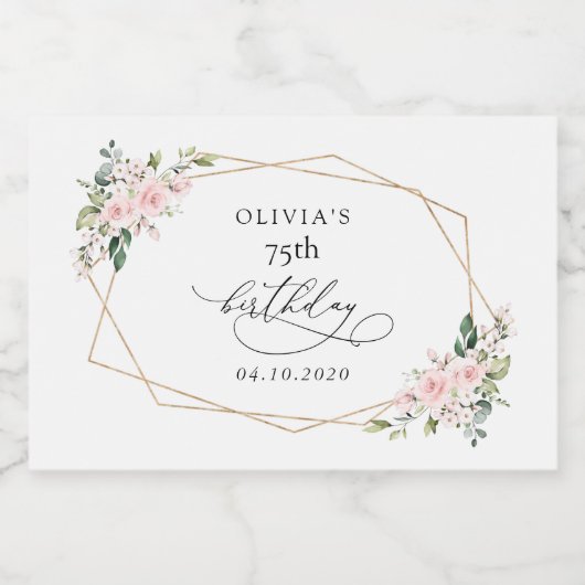 Blush Flowers, Pink Flowers, Boho, Birthday Schaumweinetikett (Einzelnes Label)