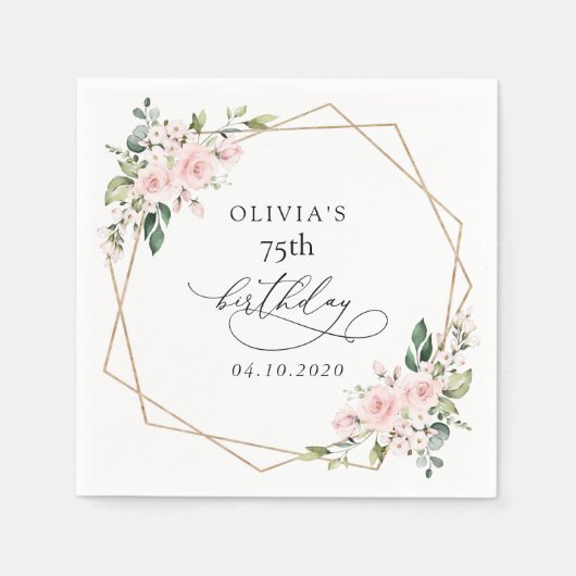 Blush Flowers, Pink Flowers, Boho, Birthday Serviette (Vorderseite)