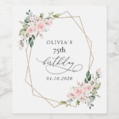 Blush Flowers, Pink Flowers, Boho, Birthday Weinetikett (Einzelnes Label)