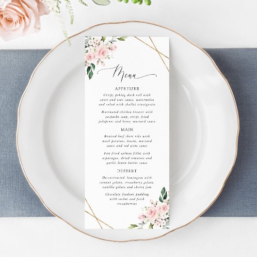 Blush Flowers, Pink Flowers, Boho, Wedding Menu Menükarte