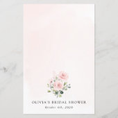 Blush Flowers, Pink Flowers, Bridal Shower Menu (Rückseite)