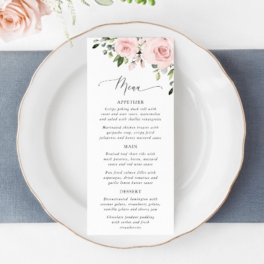 Blush Flowers, Pink Flowers, Bridal Shower Menu Menükarte