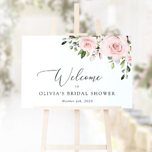 Blush Flowers, Pink Flowers, Bridal Shower Welcome Poster