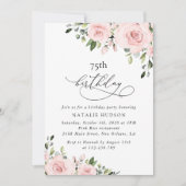 Blush Flowers, Pink Flowers, Greenery, Birthday Einladung (Vorderseite)