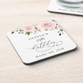 Blush Flowers, Pink Flowers, Greenery, Birthday Getränkeuntersetzer (Linke Seite)