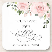 Blush Flowers, Pink Flowers, Greenery, Birthday Getränkeuntersetzer (Vorderseite)