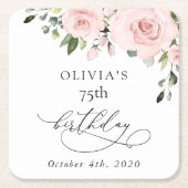 Blush Flowers, Pink Flowers, Greenery, Birthday Rechteckiger Pappuntersetzer (Vorderseite)