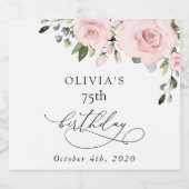 Blush Flowers, Pink Flowers, Greenery, Birthday Schaumweinetikett (Einzelnes Label)