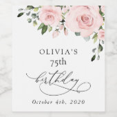 Blush Flowers, Pink Flowers, Greenery, Birthday Weinetikett (Einzelnes Label)