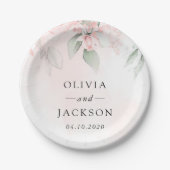 Blush Flowers, Pink Flowers, Greenery, Wedding Pappteller (Vorderseite)
