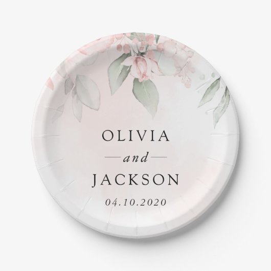 Blush Flowers, Pink Flowers, Greenery, Wedding Pappteller (Vorderseite)