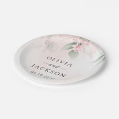 Blush Flowers, Pink Flowers, Greenery, Wedding Pappteller (Schrägansicht)