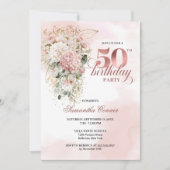 Blush Flowers Rose Gold Greenery 50th Birthday  Einladung (Vorderseite)