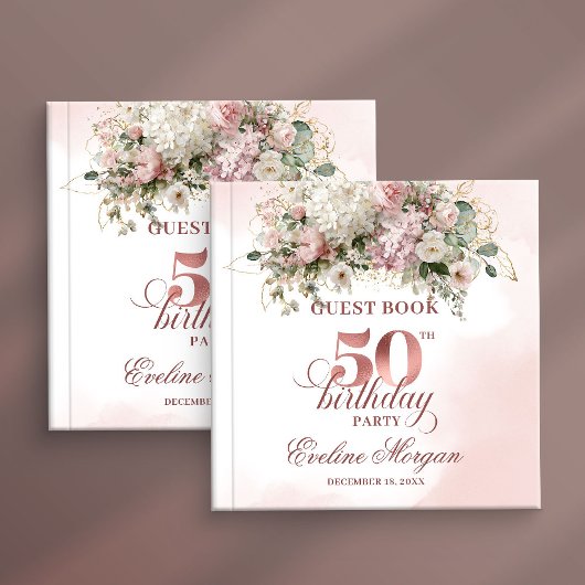 Blush Flowers Rose Gold Greenery 50th Birthday Gästebuch