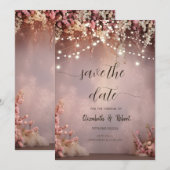 Blush Flowers String Lights Save The Date (Vorne/Hinten)