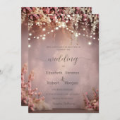 Blush Flowers String Lights Wedding Einladung (Vorne/Hinten)