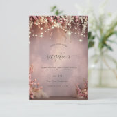 Blush Flowers String Lights Wedding Einladung (Stehend Vorderseite)