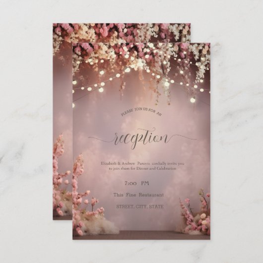 Blush Flowers String Lights Wedding Einladung (Vorne/Hinten)