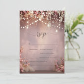 Blush Flowers String Lights Wedding RSVP   Einladung (Stehend Vorderseite)