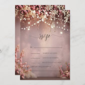 Blush Flowers String Lights Wedding RSVP   Einladung (Vorne/Hinten)