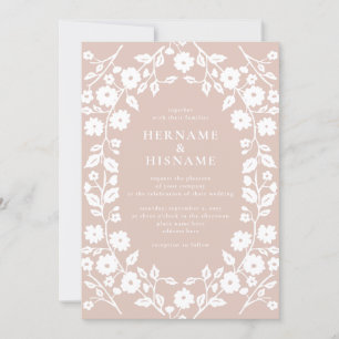 Blush Folk White Floral QR UAWG All-in-One Hochzei Einladung