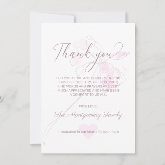 Blush Foto Beileid Dankeskarte (Rückseite)