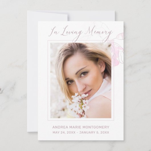 Blush Foto Beileid Dankeskarte (Vorderseite)